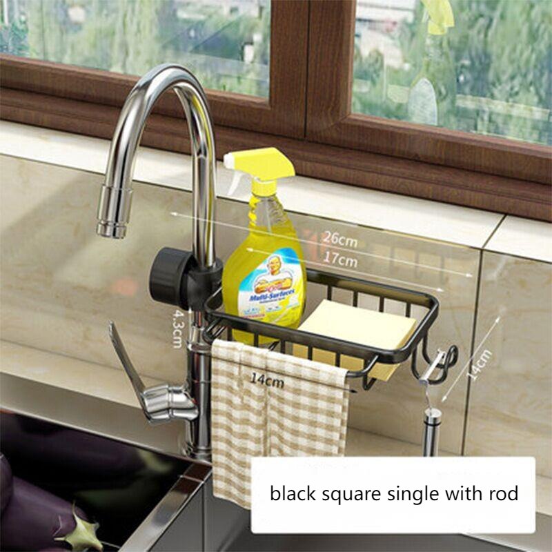 Kitchen Accessory Aluminu Dish Drainer For Sink Rack Storage Holder Soap Dish Drain Shelf Kitchen Organizer Bathroom Accessories: black square 1