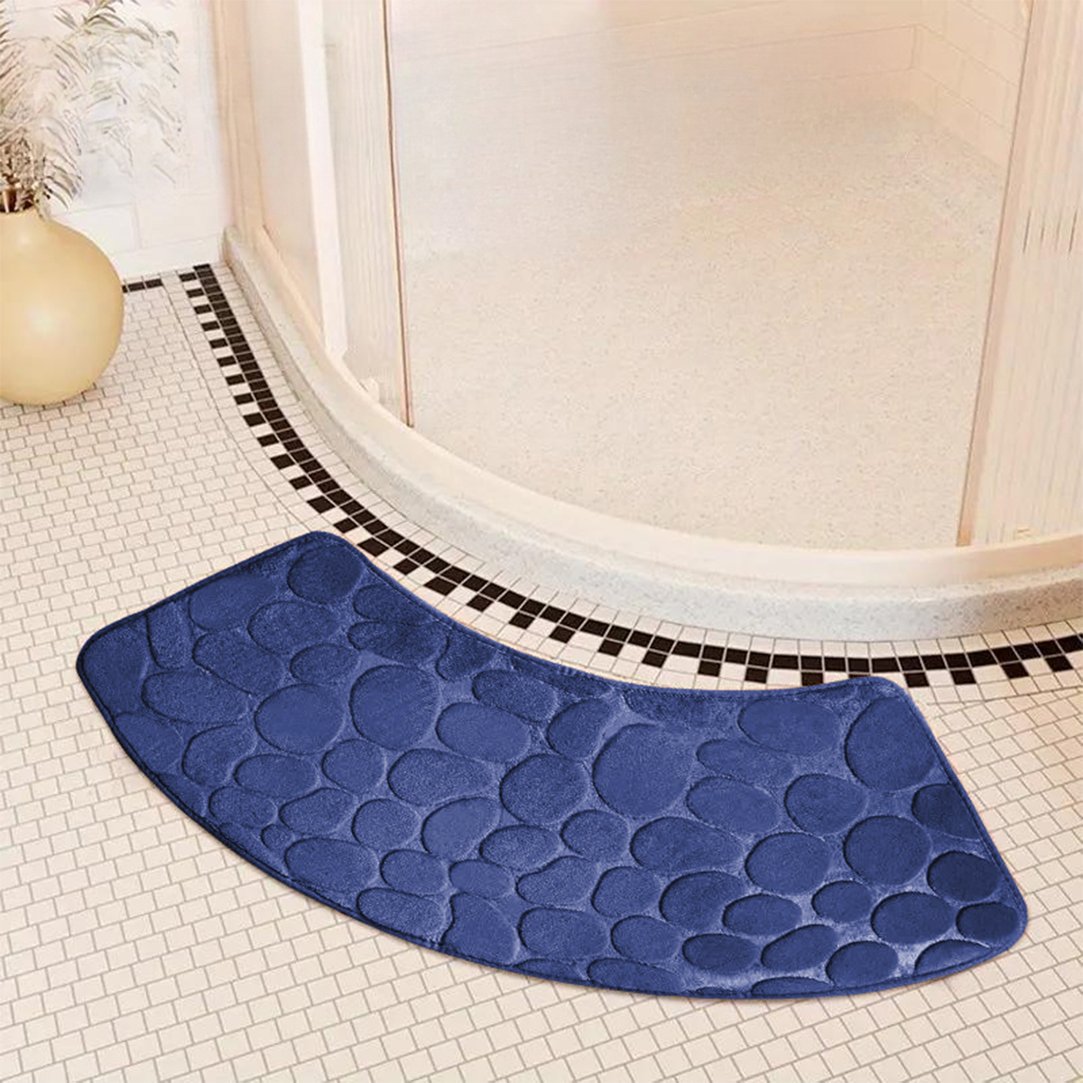 Curved bathroom mat thickened shower room absorbent door mat toilet bathroom non-slip mat dirt-resistant entrance mat: Blue