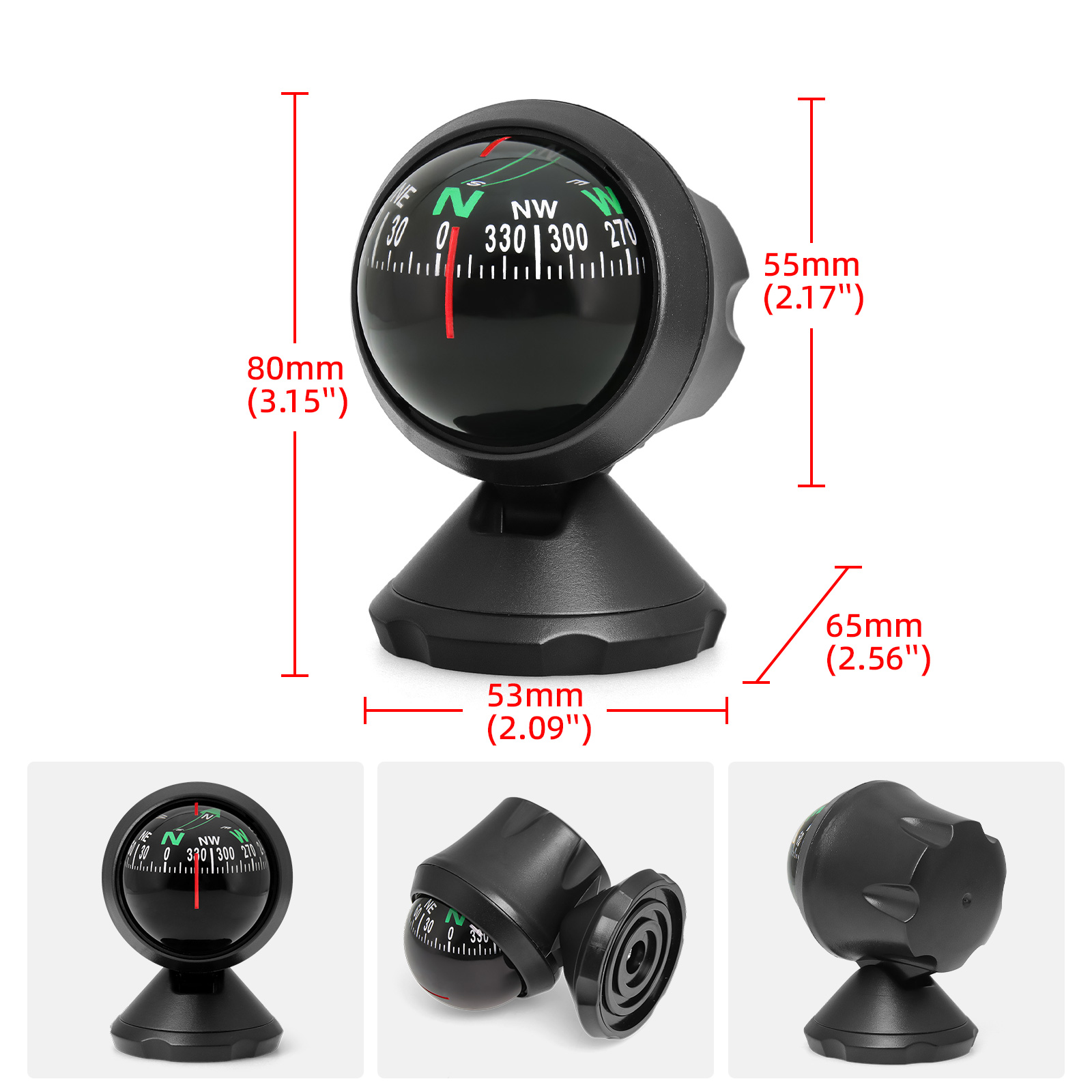 AD Mini Car Navigation Compass 360 ° Rotary Adjustable Spherical Dashboard Guide Compass For Boat Vehicle Car Ball Compass