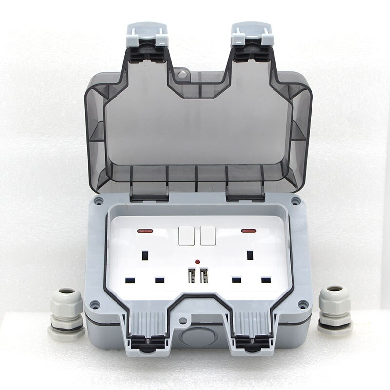 Neue draussen Wasserdichte USB Buchse Zwei Position Zauberstab Stecker UK,EU, FR, UNS, Standard Stil 250V 16A Netzteil Jack Spezielle: UK mit USB