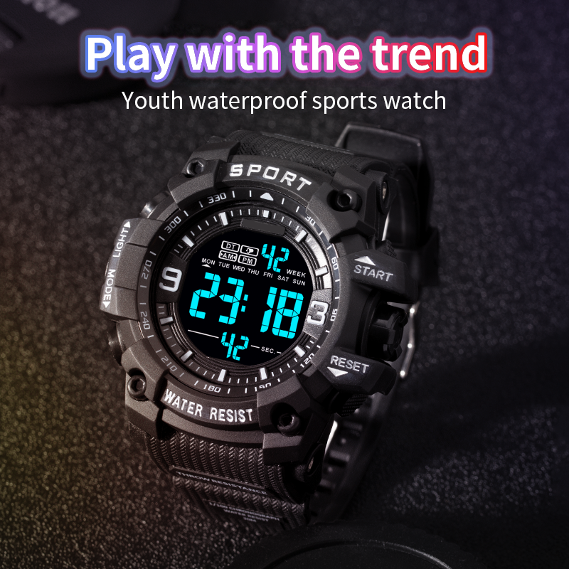 AANKOMST SPORTHORLOGES VOOR HEREN Buitensporten Waterdicht LED Elektronisch Horloge Rubber Student Digitale Multifunctionele