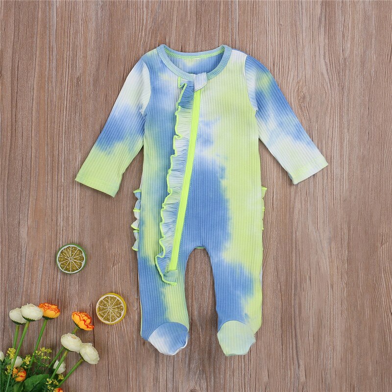 Bébé coton barboteuses à manches longues filles garçons vêtements unisexe cravate teinture volants pyjamas -né bébé chaussures salopette combinaison tenues