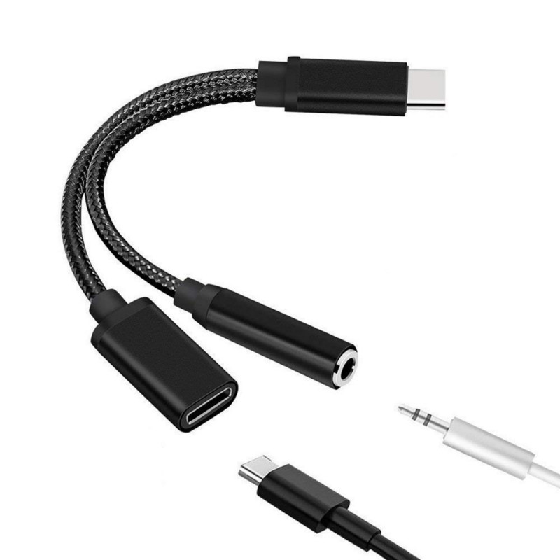 3.5 Mm Hoofdtelefoon Audio Jack Adapter 2-In-1 Usb Type-C Om 3.5 Mm Koptelefoon Adapters converter 1 Pc 3-In-1 USB-C Weven Adapter Kabel
