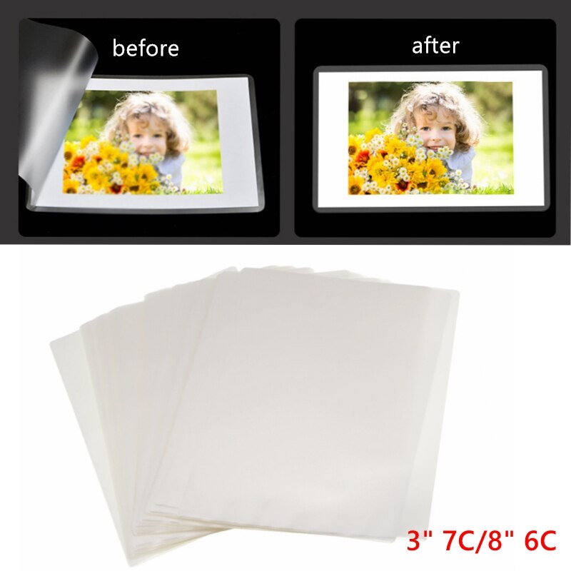 Película de laminación de 100 Uds., lámina transparente para plastificar archivos de fotos, película protectora de imagen de tarjeta, 3 pulgadas, 7C / 8 pulgadas, 6C sobre película de plástico