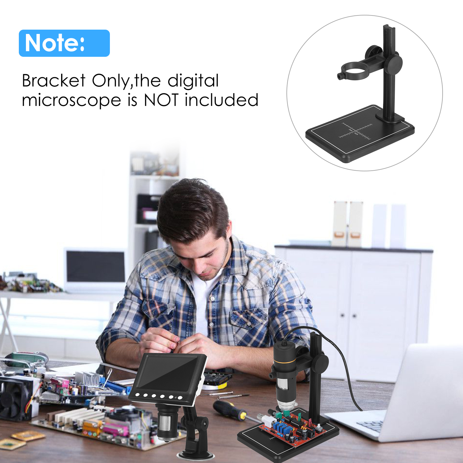 Mini Digital Microscope Stand Magnifier Camera Up and Down Adjustable Stand Holder Universal Support Bracket Large Base