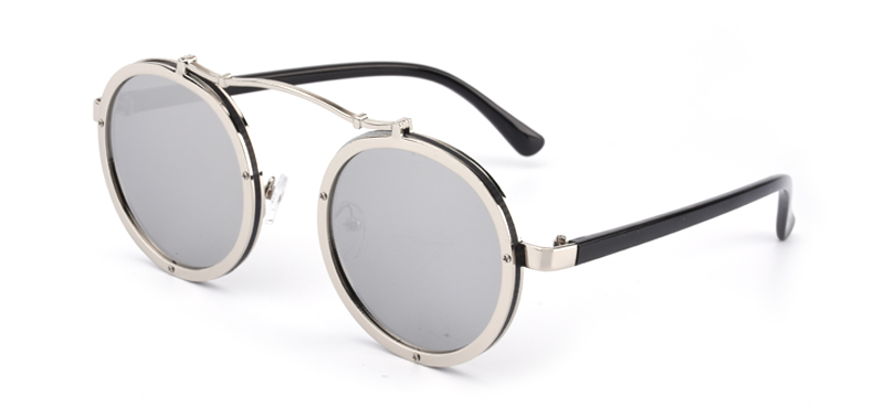 Vintage Round Metal Steampunk Sunglass Women Brand Metal Steam Punk Sun Glasses Driving Men Oculos De Sol R561: Silver Frame Silver
