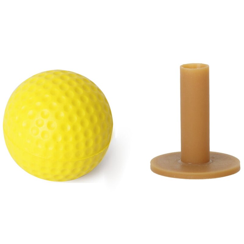 10 stk gul blød elastik indendørs træning pu golfbold & 3x golf tees kaffe holdbar tee driving range 60/ 70/ 80 mm