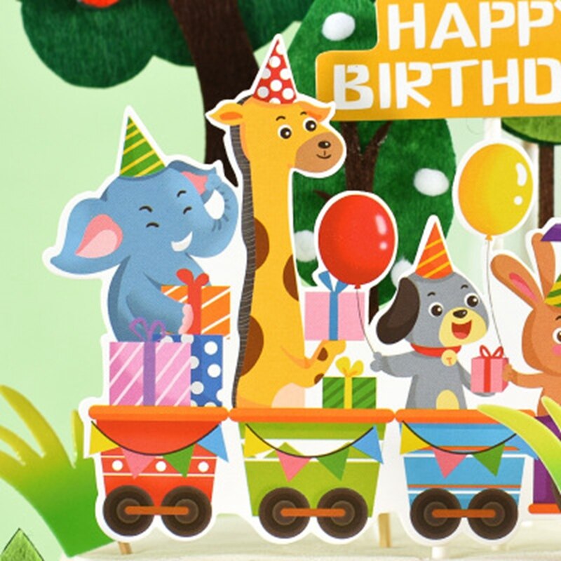 Cartoon Animals Cake Toppers Little Ballon Happy Birthday Cake Decor Happy Birthday Party Decor Kids Boys 1st Birthday Decor