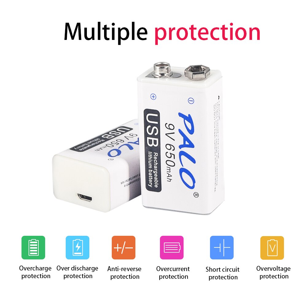 PALO micro USB 9V Lithium Rechargeable Battery 650mAh 6F22 9V li-ion battery for RC Helicopter Model Microphone Toy batteries