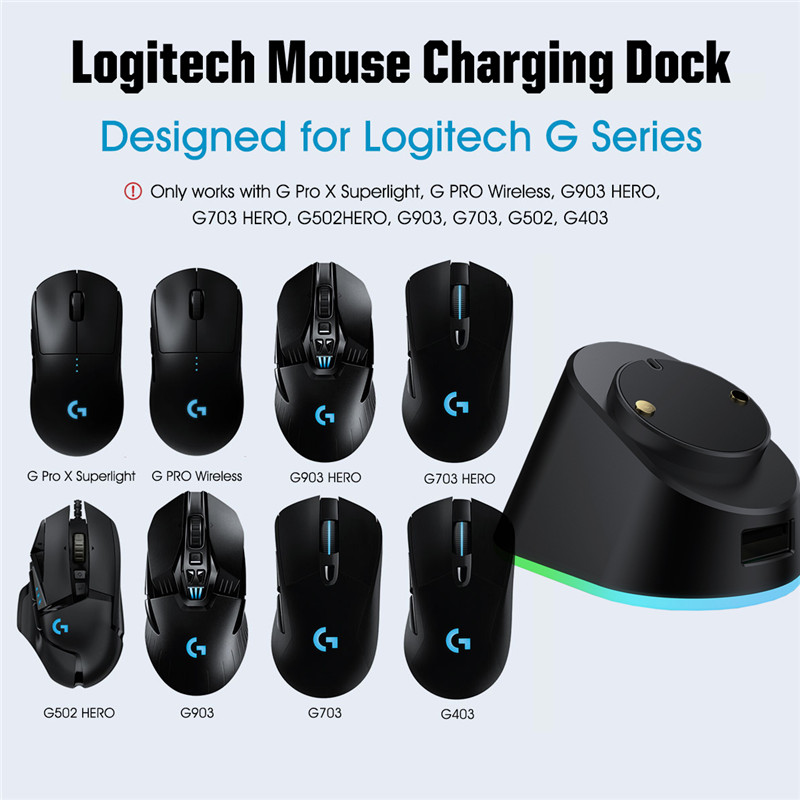Metal rgb mus oplader dock til logitech magnetisk trådløs mus oplader g pro x superlight  g 403 502 703 903 hero pro wireles