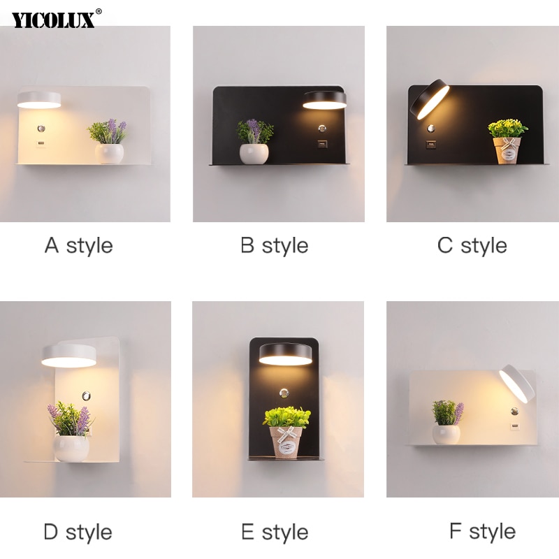 Led væglamper med kontakt og usb interface hvid sort lampe armatur gang gang belysning kunst armatur wandlamp