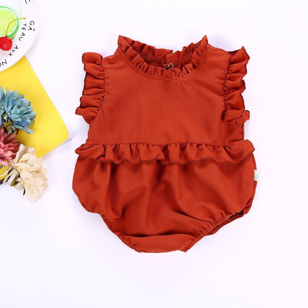 Baby Meisje Prinses Romper Candy Effen Kleur Mooie Verstoorde Kraag Driehoek Zomer Kinderen Meisjes Kleding Jumpsuits