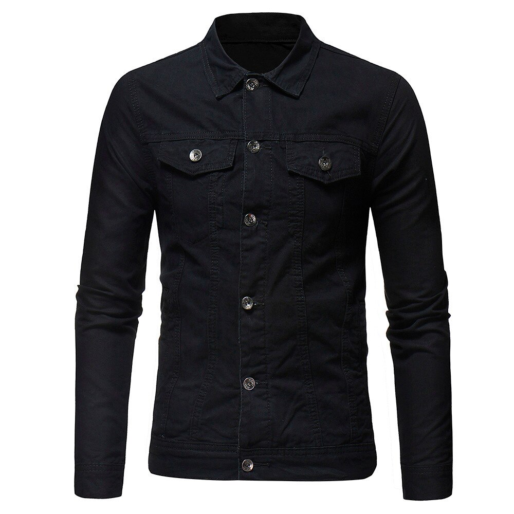 Denim Jas Heren Jas Casual Black Denim Jas Katoen Turn-Down Kraag Lange Mouwen Denim Bomber Jassen Voor Man