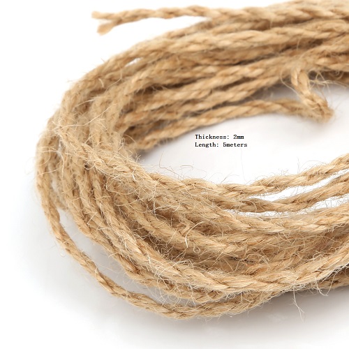 2/4/6mm säckväv band 5m/ parti naturligt hessian jute garn rep för diy rustik bröllop julfest dekoration tillbehör: 2mm 5 meter