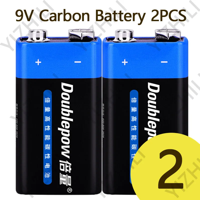 Doublepow 1-10PCS 9 volt battery 9V Disposable Carbon Multimeter Alarm Microphone 6F22 Iron Case Dry Battery: black