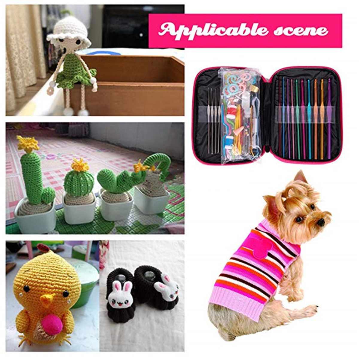 Knitting Needles Set 100pcs Crochet Hooks Knitting Needles DIY Weave Sewing Tools Full Set Knit Gauge Scissors Stitch Holders