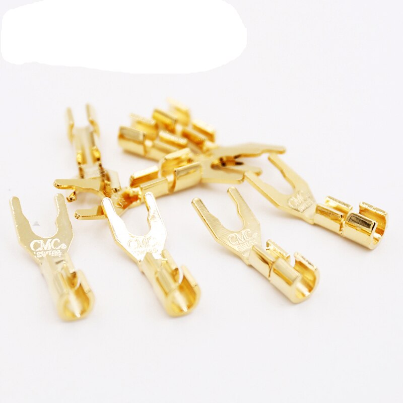 8pcs Hifi audio 24K gold plated U-Plug Y Spade for Speaker cable