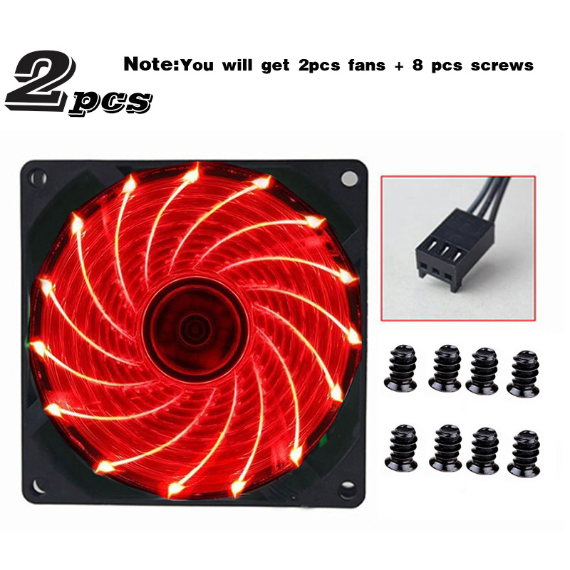 90mm LED Light 4PIN 3PIN PC Desktop Computer Case Cooling Cooler Fan 12V 9225 92x92x25mm GPU CPU Cooler Double Halo Light: 2PCS 9225Red-3PIN