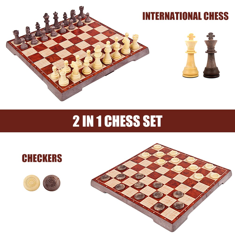 2-in-1 Magnetic Chess Set Folding Chess and Checkers Set Portable Chessboard Chess Games Draughts Entertainment Educational Toys