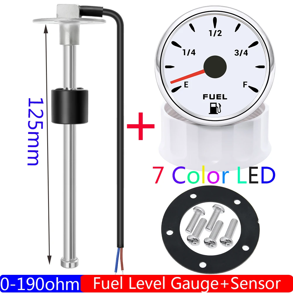 Custom 0-190 ohm Fuel Float Sensor + Fuel Level Gauge 7 Color Light Auto Marine RV Boat Car 2" 52mm Fuel Tank Level Gauge 12V24V: Dark Grey
