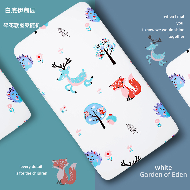 INS Nordic Baby Cot Fitted Bed Sheet Knit Cotton Waterproof Matress Cover Newborn Baby Child Cute Printing Bedroom Beddings