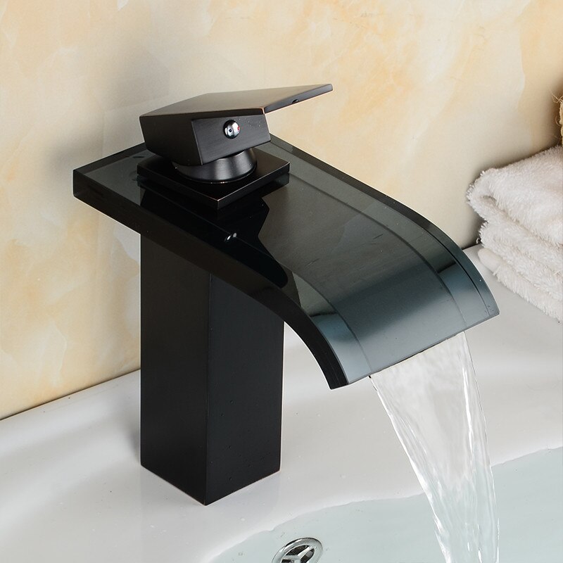 Retro Badkamer Wastafel Waterval Kraan Olie Gewreven Brons Zwarte Kraan Warm en Koud Water Mengkraan Enkele Handgreep Sink Kranen LH-16821