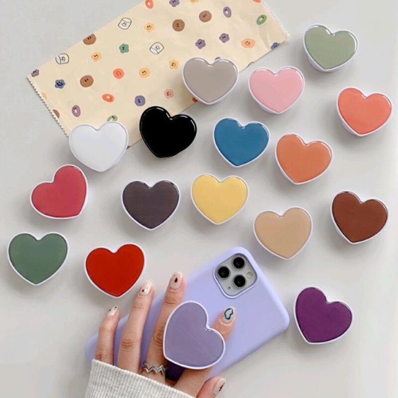 1pcs Pure Love heart shape epoxy glue mobile phone bracket Cute 3D Animal airbag Phone Expanding Stand Finger Holder