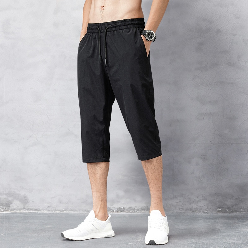 Herreshorts sommerridebukser tynde nylon bukser med 3/4 længder herre bermuda board hurtigtørrende strand sorte lange shorts til mænd