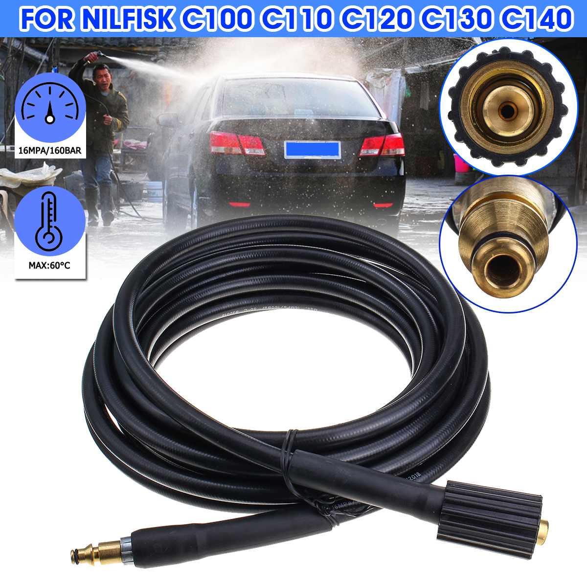 High Pressure Water Cleaning Hose M22 Thread 6M Washer Hose For Nilfisk C100 C110 C120 C130 C140 Garden Vehicle Cleaning Tools