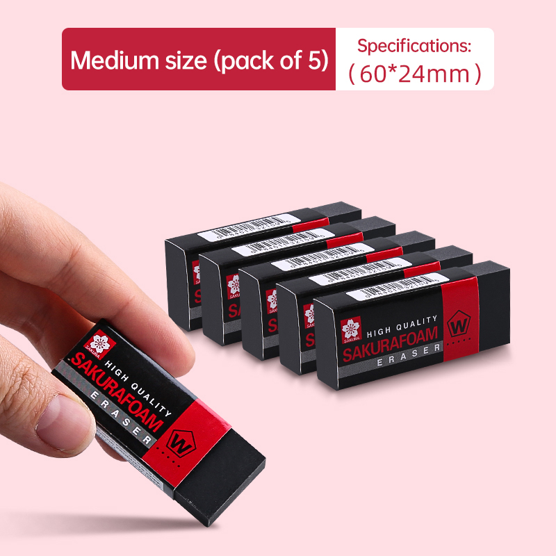 5 stk. sakura skumviskelæder, skitsetegning, kunstviskelæder, ultrarent, elevviskelæder, skoleartikler, leverandør: Lilla