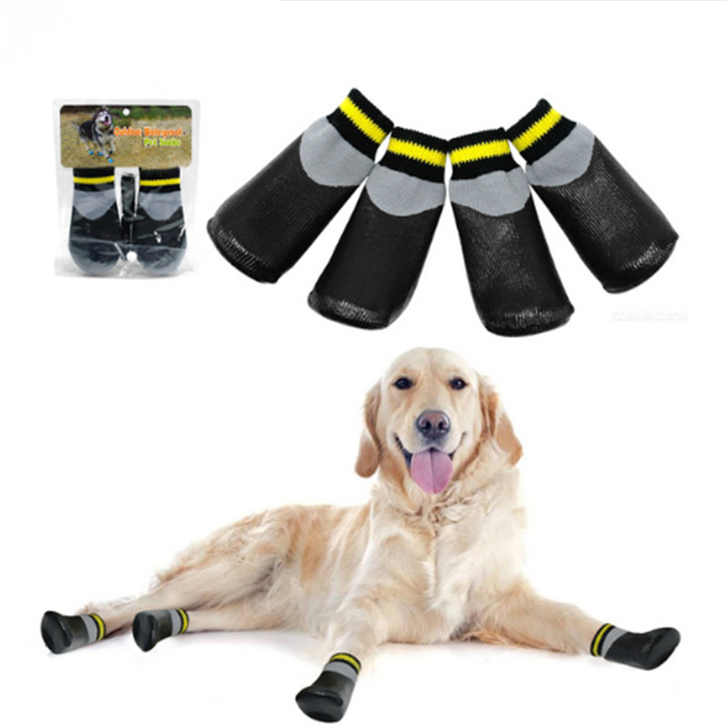 4 pz/set calzini per cani impermeabili all'aperto abbigliamento antisdrucciolevole antiscivolo scarpe elastiche in cotone con cintura fissa per tutte le razze