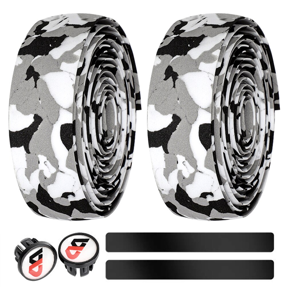 Cinta de goma EVA para manillar de bicicleta de montaña, resistente al desgaste, antideslizante, engranaje fijo, cubierta de volante, accesorios de ciclismo: White Black