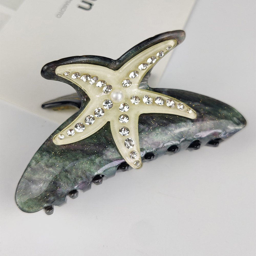 Pinzas para el cabello grandes de la serie Sea, pinzas para el cabello con concha de estrella de mar de diamante, accesorios para el cabello de acetato hechos a mano: Oro