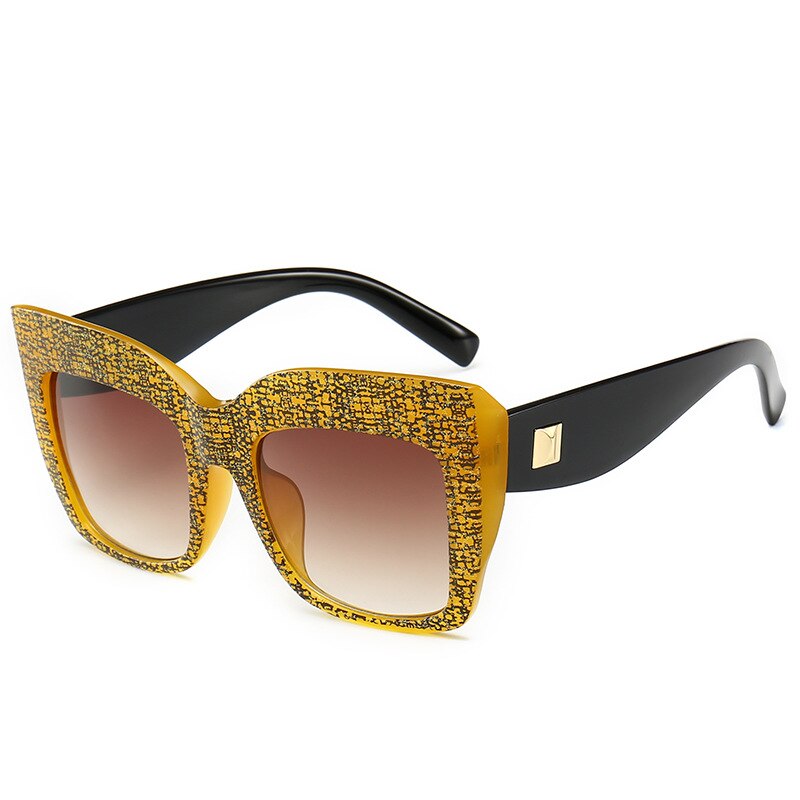 Cat eye luksus vintage stort stel solbriller kvinder  uv400 plastik kvindeligt mærke skygge briller gafas de sol: Gul