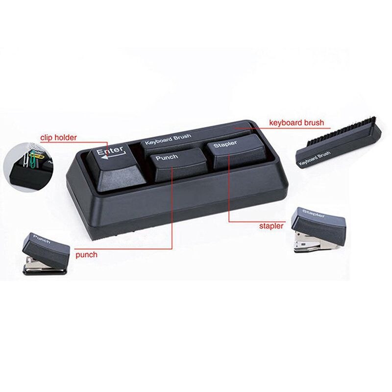 2 Pcs Novelty Keyboard Stationary Set As Office Stationary Supplies , Stapler / Puncher / Clip Adsorption Black & White