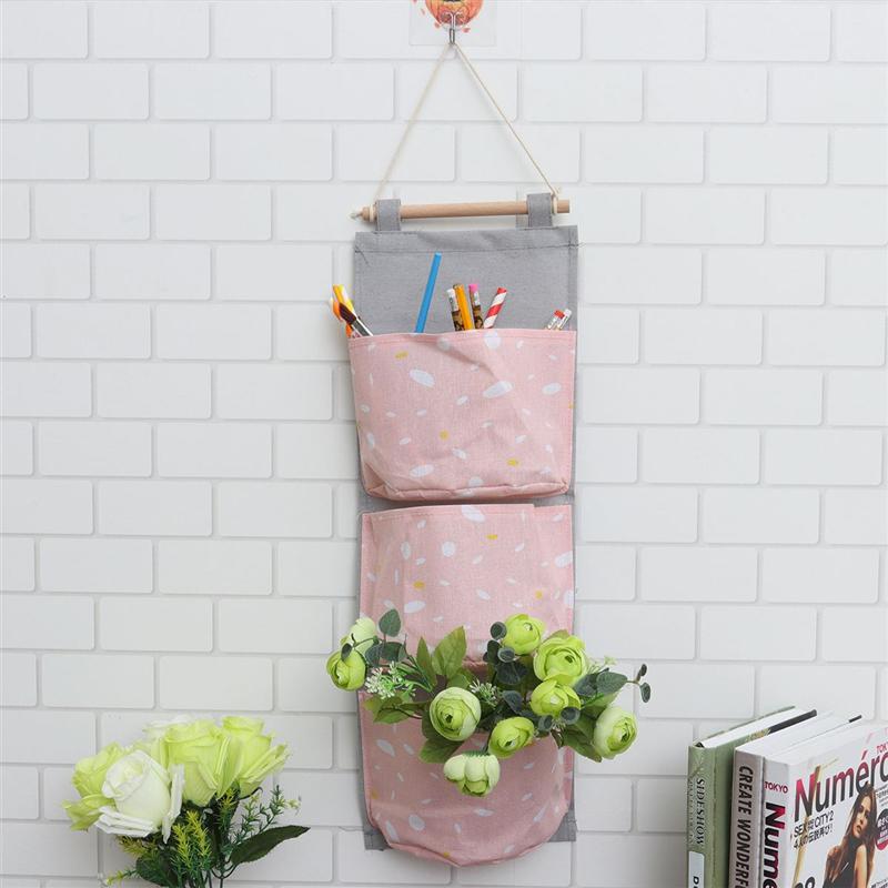 Cloth Three Pockets Door Back Storage Bag Simple Hanging Sundries Pouch Wall Organizer for Bedroom