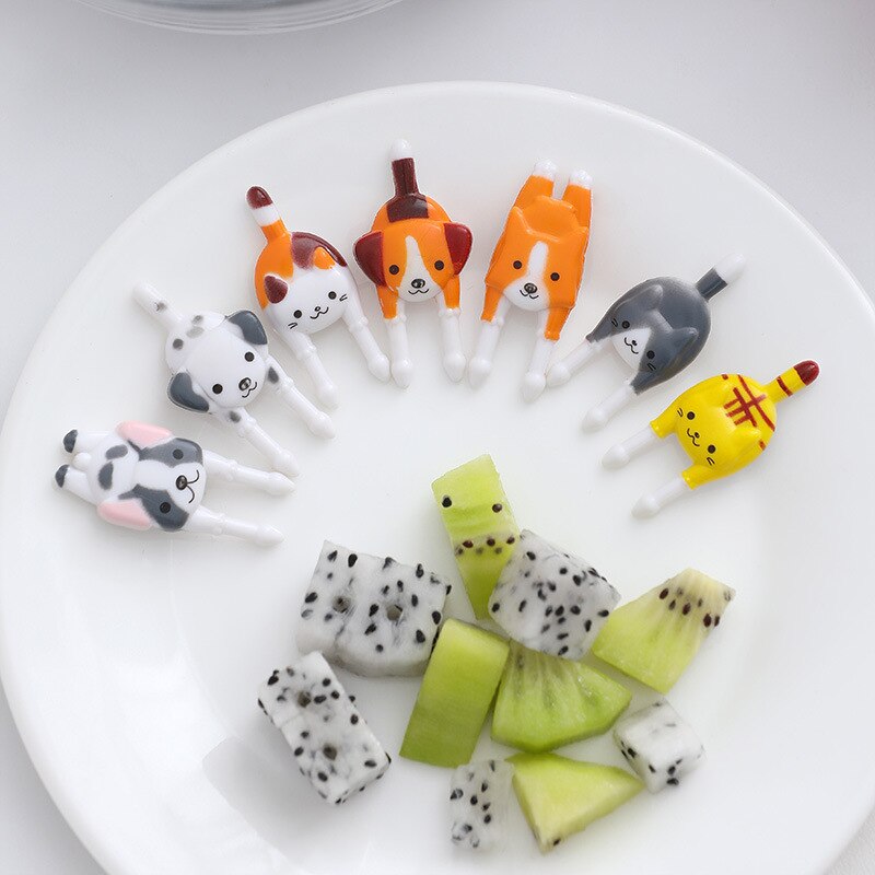 6/10pcs Cute Mini Bento Fork Set Food Picks for Kids Cartoon Animal Farm Toothpicks Children Fruit Forks Bento Accessories: H