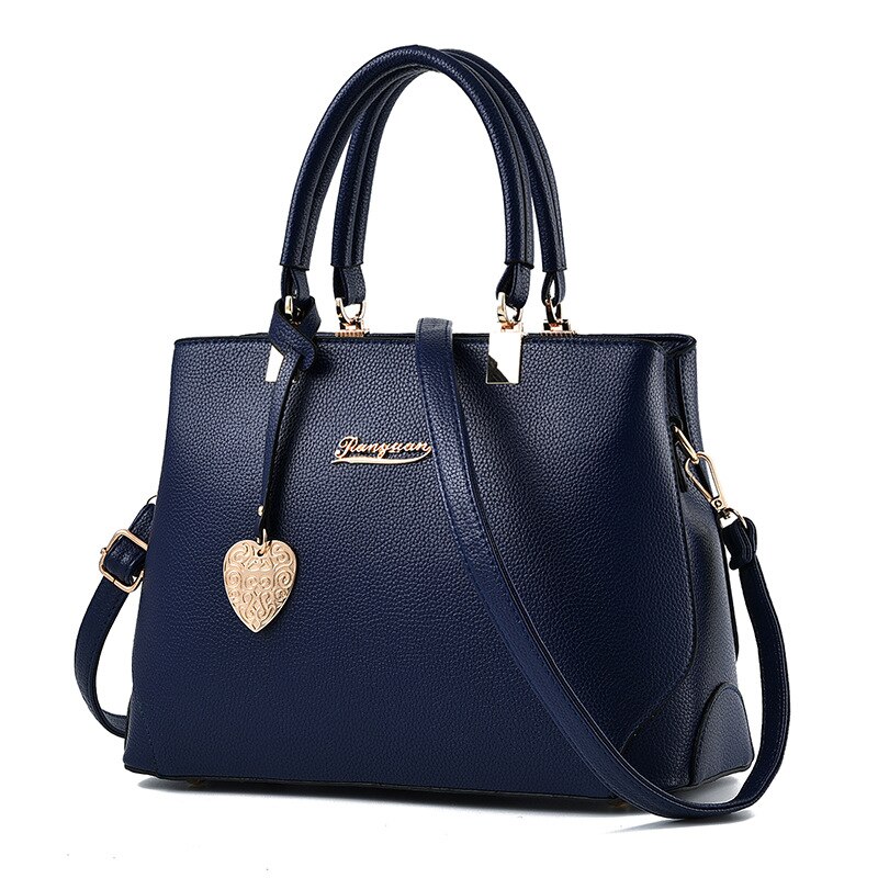 Neue Frauen Große Kapazität oben Griff Taschen PU Leder spleißen Damen Schulter Tasche Weibliche lässig Tote Handtasche: dunkel Blau