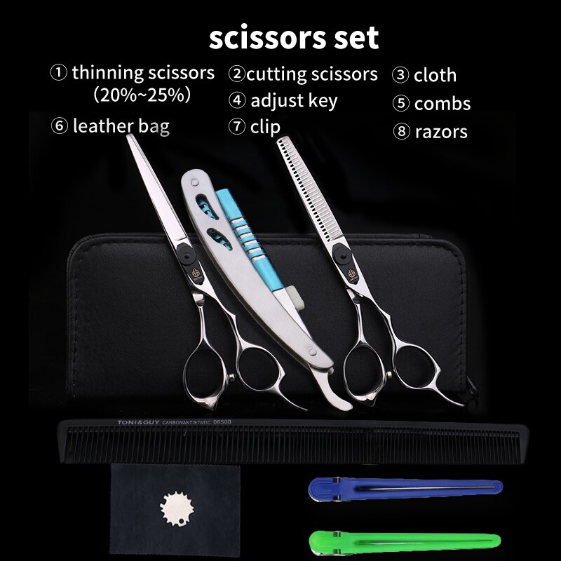 3 Kleuren Japan 440C 6 Inch Snijden Dunner Styling Tools Set Haar Schaar Professionele Kapper Schaar: SLIVER BAG RAZORS