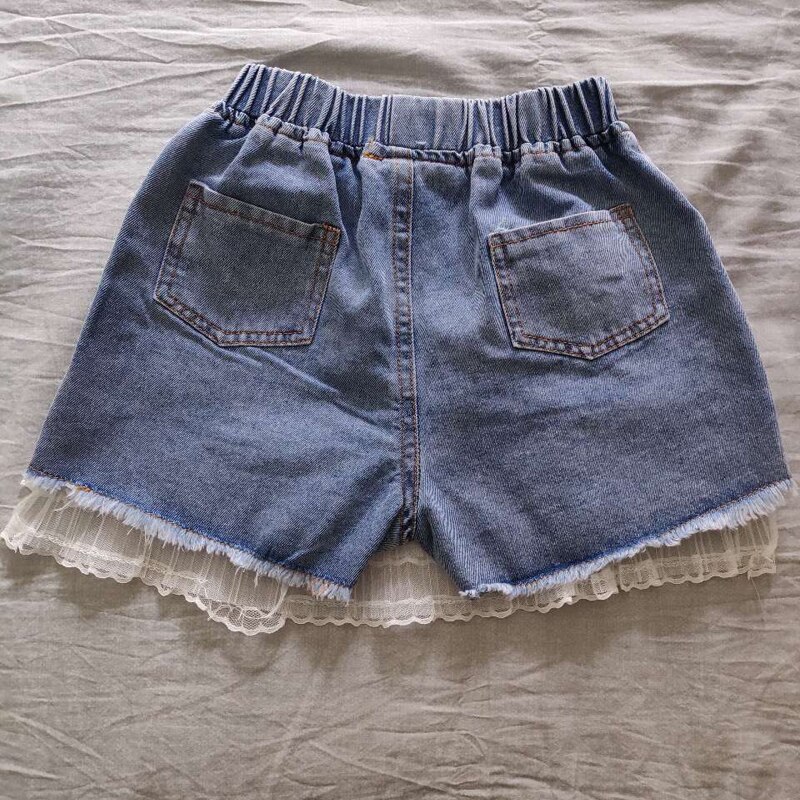 Beading baby pige shorts sommer prinsesser blonder denim bukser lille barn baby patchwork jeans shorts børn tøj 3-12 år