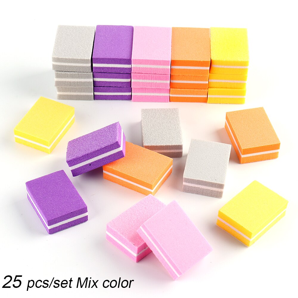 Double-sided Mini Nail File Buffer Nail Polish Sanding Buffer Pink Blue Sandpaper DIY Pedicure Nail Art Tool GL858: 1824 MixedRandom25pc
