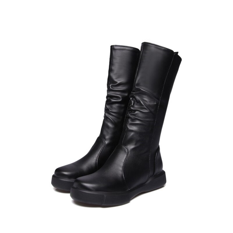 Egonery pluche winter lente halfhoge laarzen voor dames ronde neus europese rits zwart wit merk schoenen voor dames sneeuwlaarzen: Zwart / 9.5