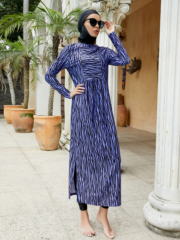 Burkini-bañador musulmán para mujer, traje de baño de manga larga, traje de baño islámico, batas modestas, traje de baño liso con ropa Hijab 2023: S / Azul