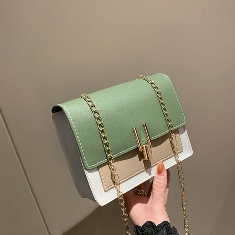 Contrast Kleur Lederen Crossbody Tassen Voor Vrouwen Reizen Handtas Mode Eenvoudige Schouder Messenger Bag Dames Mini Flap Bag: Army Green