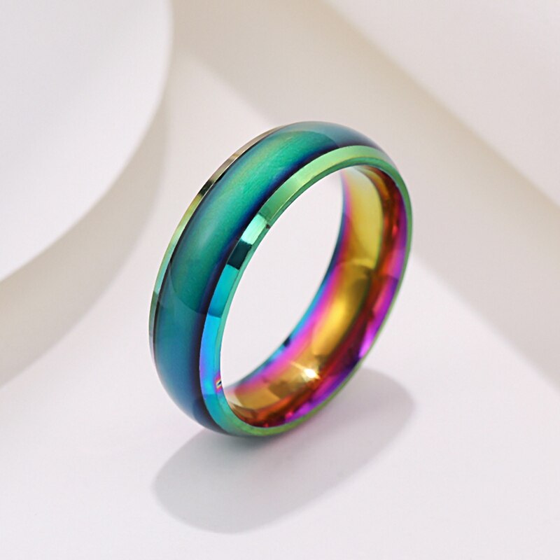 6mm unisex Ändern Farbe Ringe für Frauen Edelstahl Stimmung Gefühl Tracker Ring für Männer Neuheit Schmuck für Party WC039: 10 / Multi