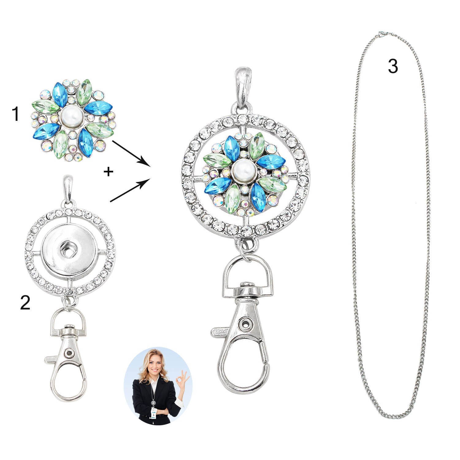 Idclip Schlüsselband Halfter Ich würde Abzeichen Eule schnappen Schmuck Rosa Reize Anhänger Clip Bling Halskette Frauen Büro zubehör: LA13