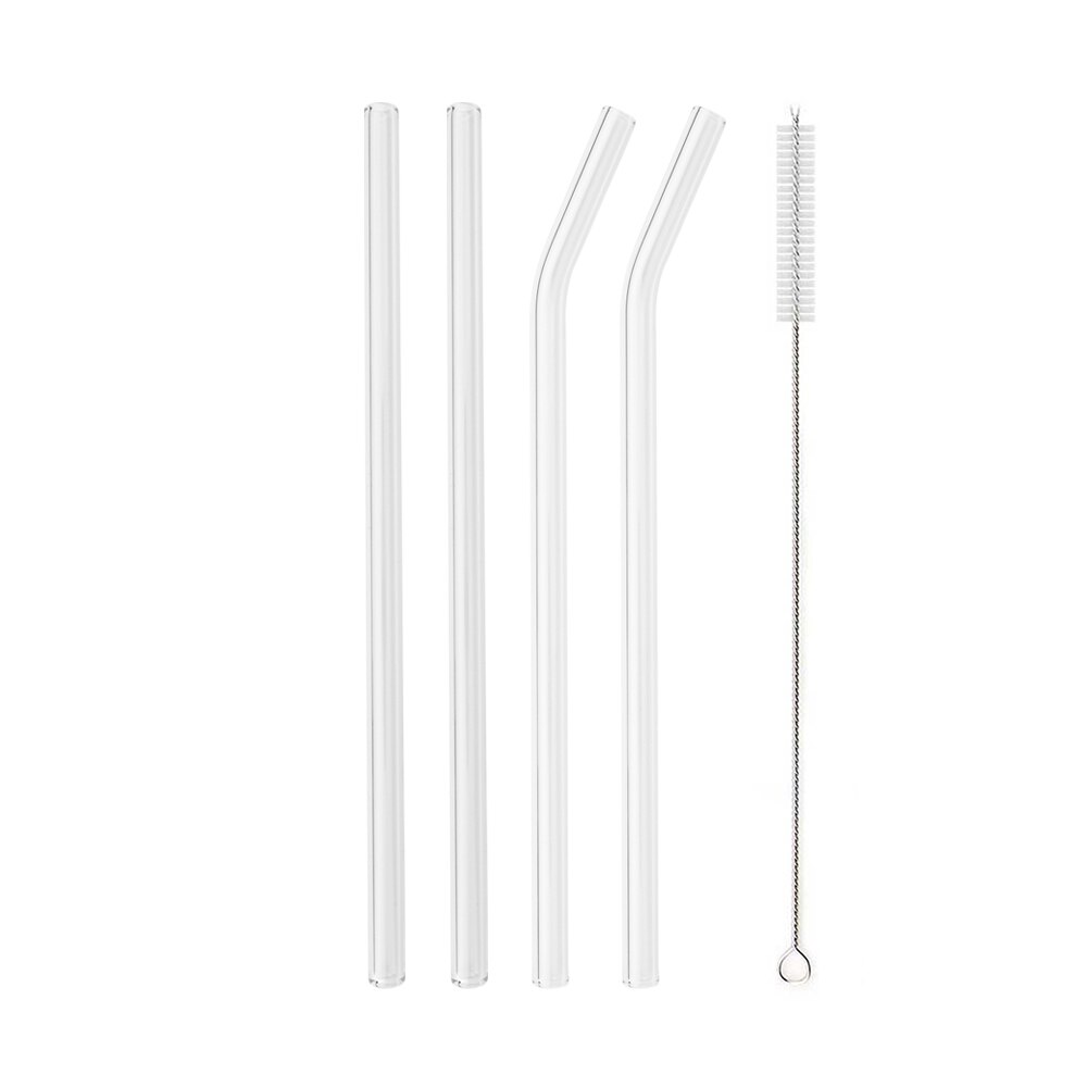 Eco Friendly Reusable Drinking Straws High Borosilicate Glass Straws for Smoothies Straws Cocktails Bar Accessories with Brushes: 4pcs Transparent
