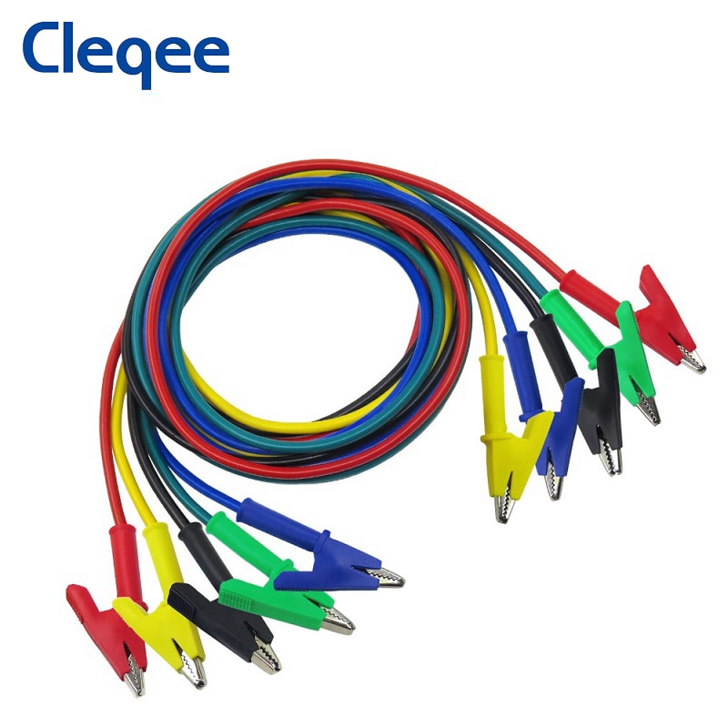 Cleqee P1024 5Pcs Dual Alligator Clip Test Lead Kit Draad Double-Ended Crocodile Clip 10Mm Open Diameter 1M Kabel 1000V/15A