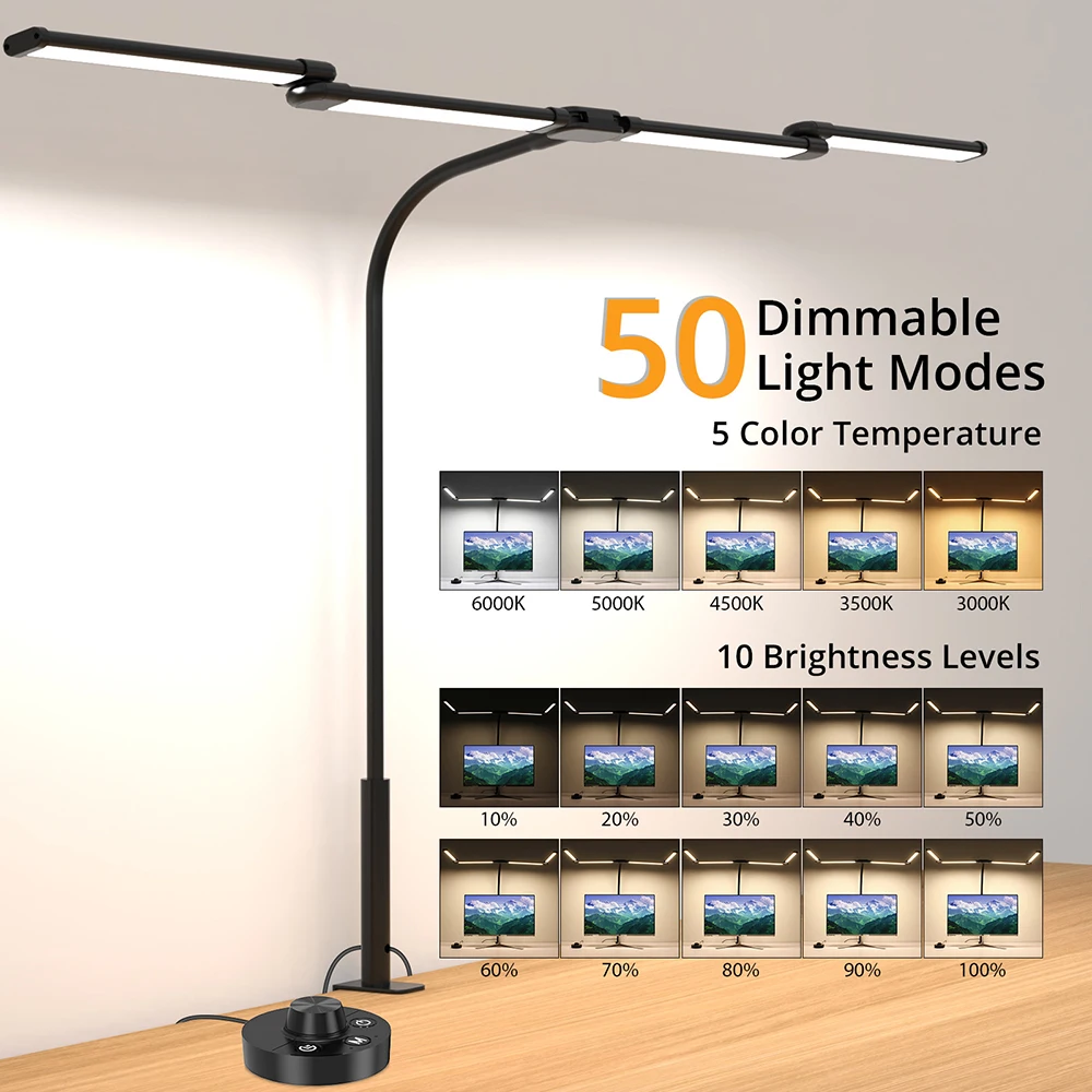 LED bureaulamp met klem Architect bureaulamp voor thuiskantoor Ultra heldere auto-dimmende PC-lamp Traploos dimbare tafellamp