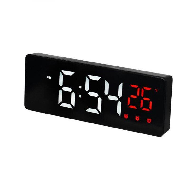 Reloj Despertador Digital con Control de voz, pantalla de temperatura y tiempo de repetición, 3 alarmas, espejo LED con Cable USB: Black Red Words